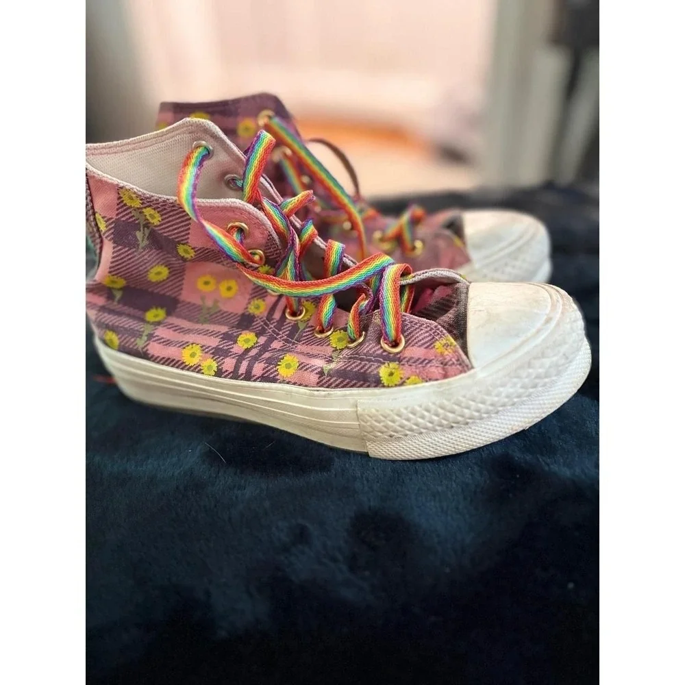 Converse Chuck Taylor All Star High Top Pink Plaid Floral London 7 A09654C 2.5Y